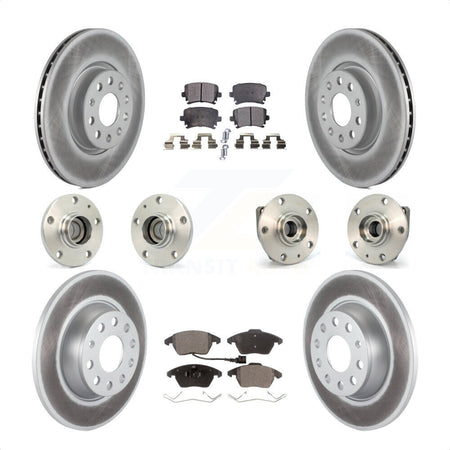 Front Rear Hub Bearings Assembly Coated Disc Brake Rotors And Ceramic Pads Kit (10Pc) For 2007-2008 Volkswagen Eos 3 Bolt Mounting Flange KBB-112633 by Transit Auto