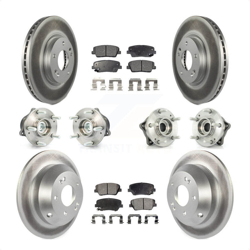 Front Rear Hub Bearings Assembly Coated Disc Brake Rotors And Ceramic Pads Kit (10Pc) For Kia Sorento Hyundai Santa Fe With ABS Brakes FWD KBB-112638 by Transit Auto