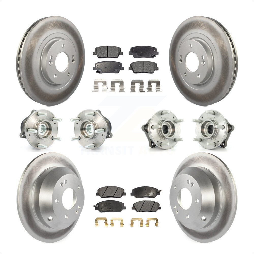 Front Rear Hub Bearings Assembly Coated Disc Brake Rotors And Ceramic Pads Kit (10Pc) For 2013-2014 Hyundai Santa Fe FWD with 3.3L With ABS Brakes KBB-112639 by Transit Auto