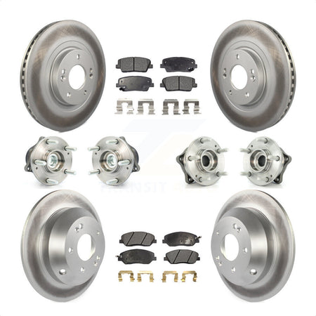 Front Rear Hub Bearings Assembly Coated Disc Brake Rotors And Ceramic Pads Kit (10Pc) For 2013-2014 Hyundai Santa Fe FWD with 3.3L With ABS Brakes KBB-112639 by Transit Auto