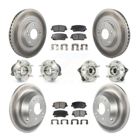 Front Rear Hub Bearings Assembly Coated Disc Brake Rotors And Ceramic Pads Kit (10Pc) For 2013-2014 Hyundai Santa Fe Sport FWD with 2.4L 2.0L KBB-112640 by Transit Auto