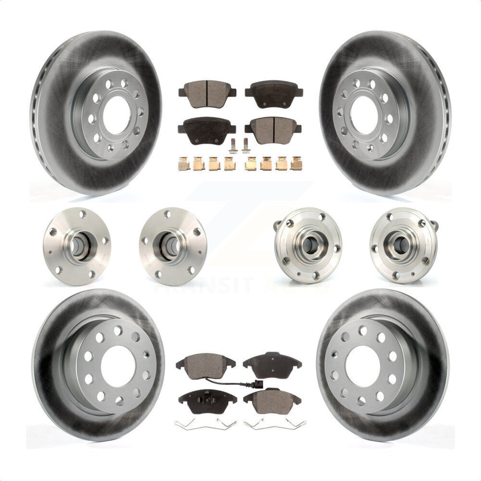 Front Rear Hub Bearings Assembly Coated Disc Brake Rotors And Ceramic Pads Kit (10Pc) For 2013 Volkswagen Beetle 2.5L With 253mm Diameter Rotor KBB-112656 by Transit Auto