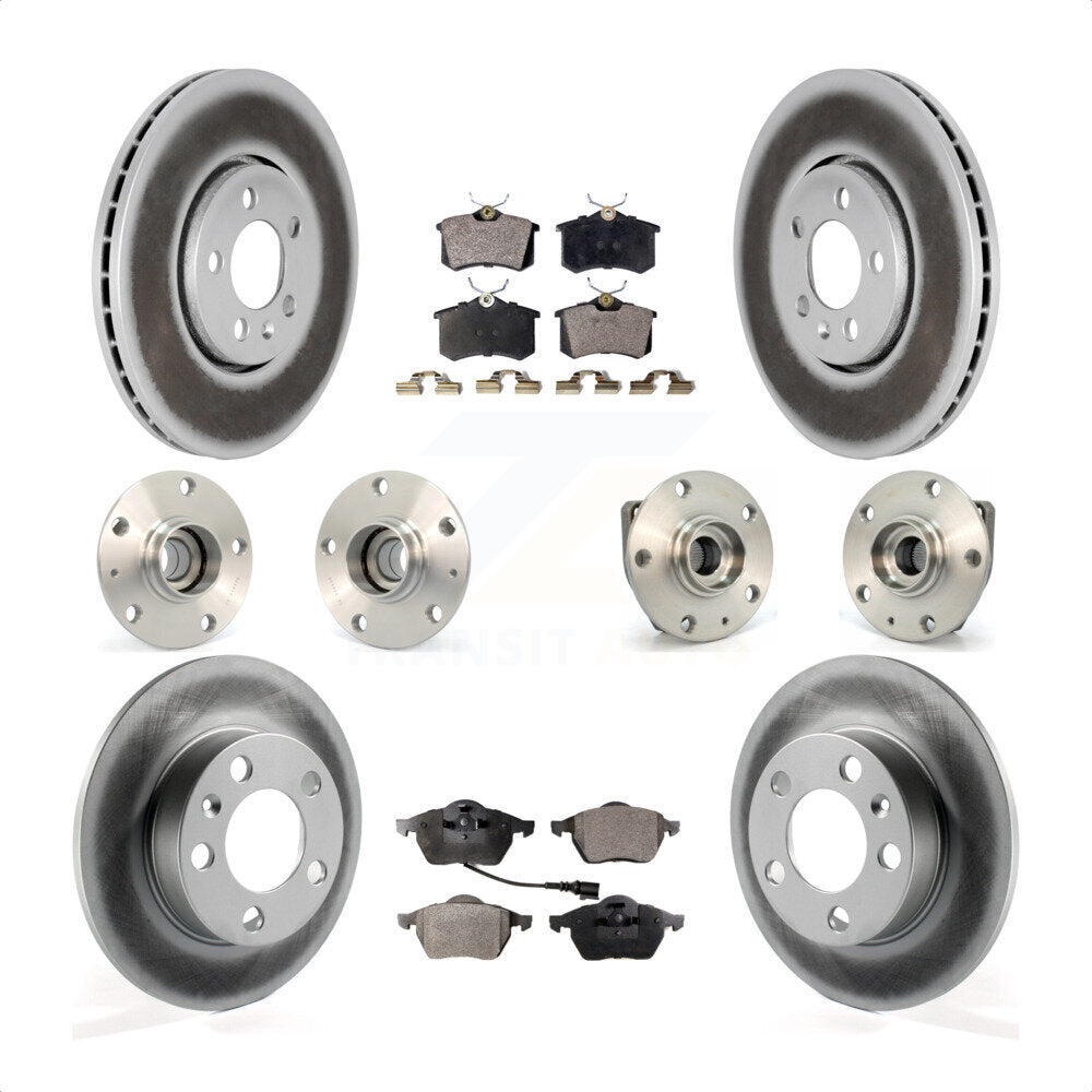 Front Rear Hub Bearings Assembly Coated Disc Brake Rotors And Ceramic Pads Kit (10Pc) For 2006 Volkswagen Golf 1.8L KBB-112659 by Transit Auto