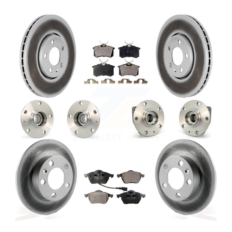 Front Rear Hub Bearings Assembly Coated Disc Brake Rotors And Ceramic Pads Kit (10Pc) For 2006 Volkswagen Golf 1.8L KBB-112659 by Transit Auto