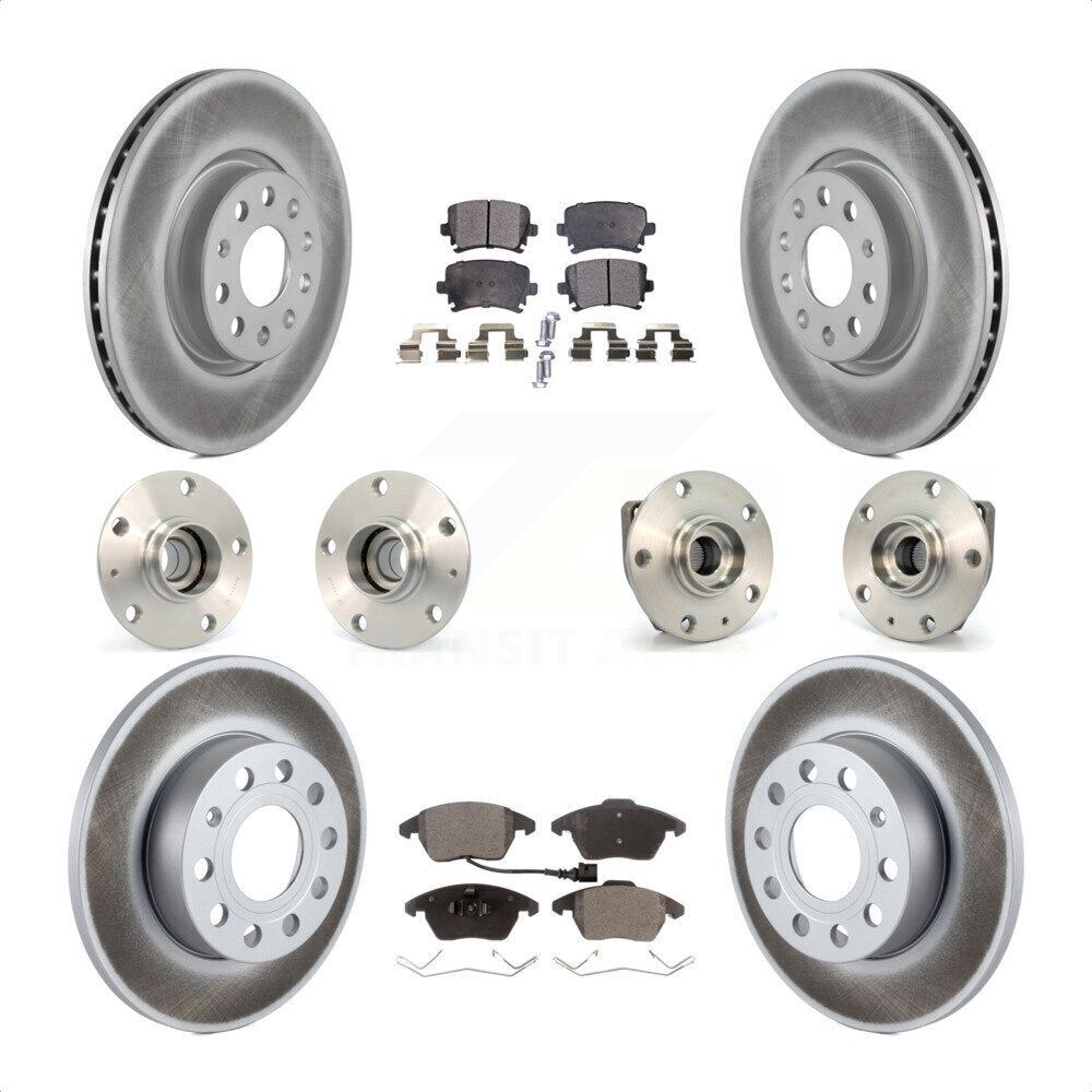 Front Rear Hub Bearings Assembly Coated Disc Brake Rotors And Ceramic Pads Kit (10Pc) For 2008 Audi A3 FWD From Chassis VIN #8P8057779 KBB-112660 by Transit Auto
