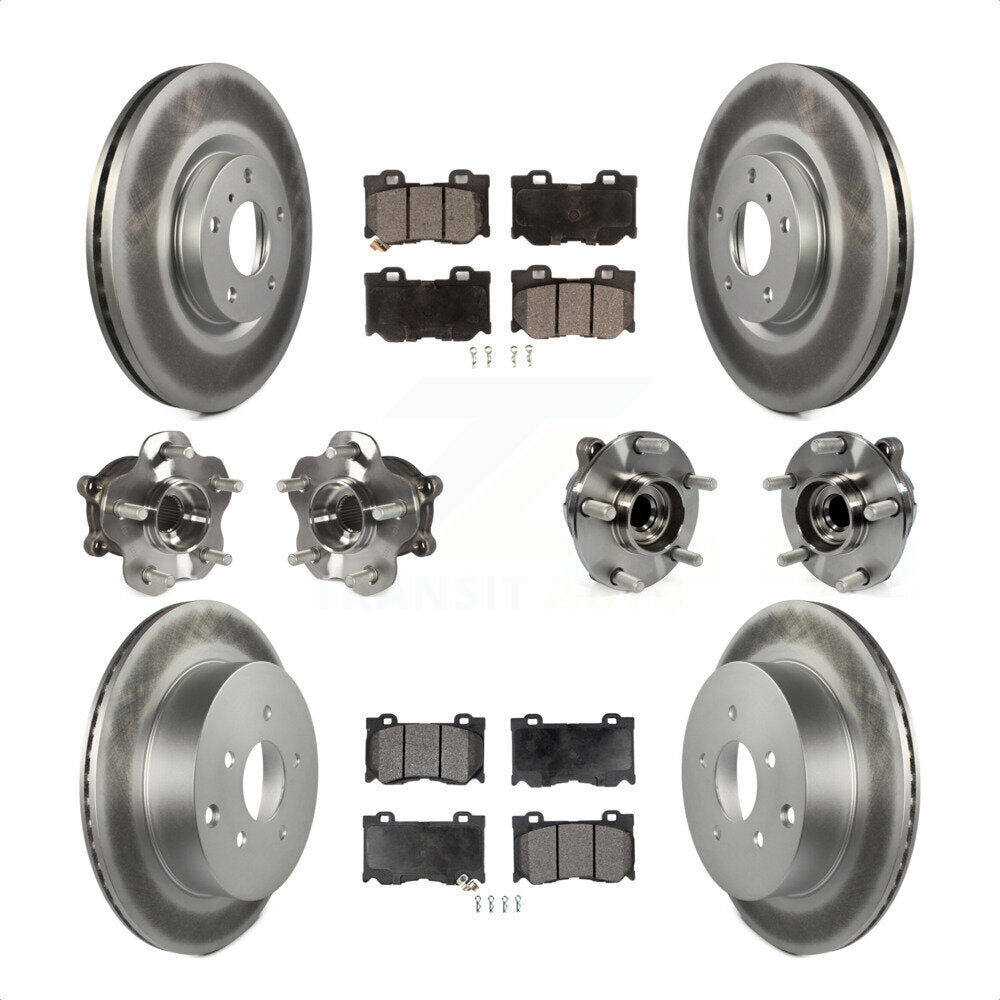 Front Rear Hub Bearings Assembly Coated Disc Brake Rotors And Ceramic Pads Kit (10Pc) For 2017 INFINITI Q70 Hybrid with RWD With Sport Package KBB-112714 by Transit Auto