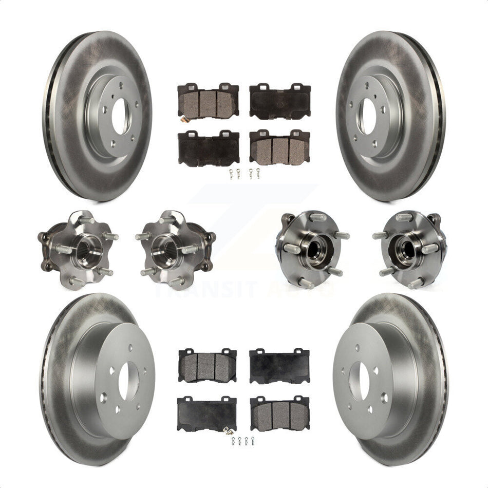 Front Rear Hub Bearings Assembly Coated Disc Brake Rotors And Ceramic Pads Kit (10Pc) For 2017 INFINITI Q70 Hybrid with RWD With Sport Package KBB-112714 by Transit Auto