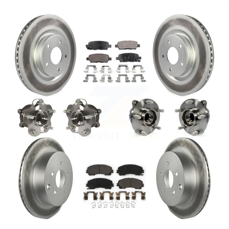 Front Rear Hub Bearings Assembly Coated Disc Brake Rotors And Ceramic Pads Kit (10Pc) For INFINITI Q50 Base Premium with RWD KBB-112723 by Transit Auto