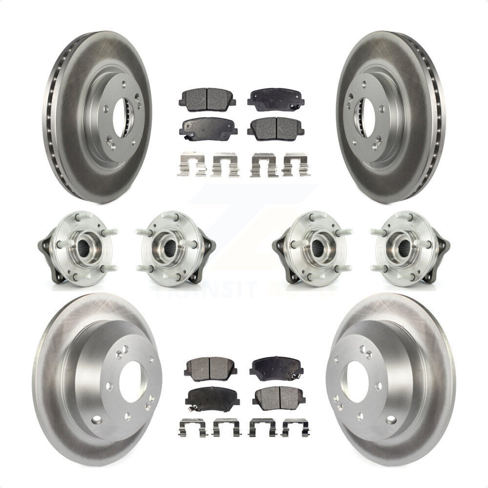 Front Rear Hub Bearings Assembly Coated Disc Brake Rotors And Ceramic Pads Kit (10Pc) For Kia Sorento Hyundai Santa Fe With ABS Brakes AWD KBB-112870 by Transit Auto
