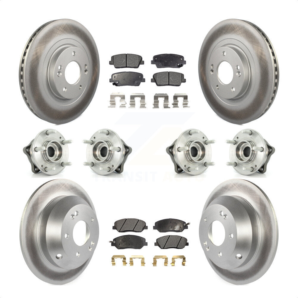 Front Rear Hub Bearings Assembly Coated Disc Brake Rotors And Ceramic Pads Kit (10Pc) For 2013-2014 Hyundai Santa Fe AWD with 3.3L With ABS Brakes KBB-112871 by Transit Auto