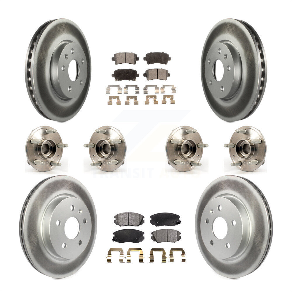 Front Rear Hub Bearings Assembly Coated Disc Brake Rotors And Ceramic Pads Kit (10Pc) For 2018-2019 Chevrolet Impala KBB-112889 by Transit Auto