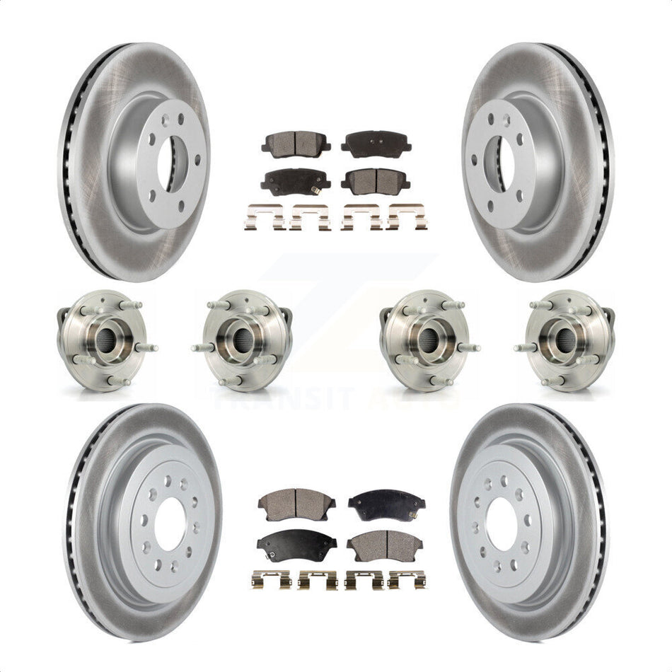 Front Rear Hub Bearings Assembly Coated Disc Brake Rotors And Ceramic Pads Kit (10Pc) For 2013-2015 Cadillac ATS AWD With 300mm Diameter Rotor KBB-112896 by Transit Auto