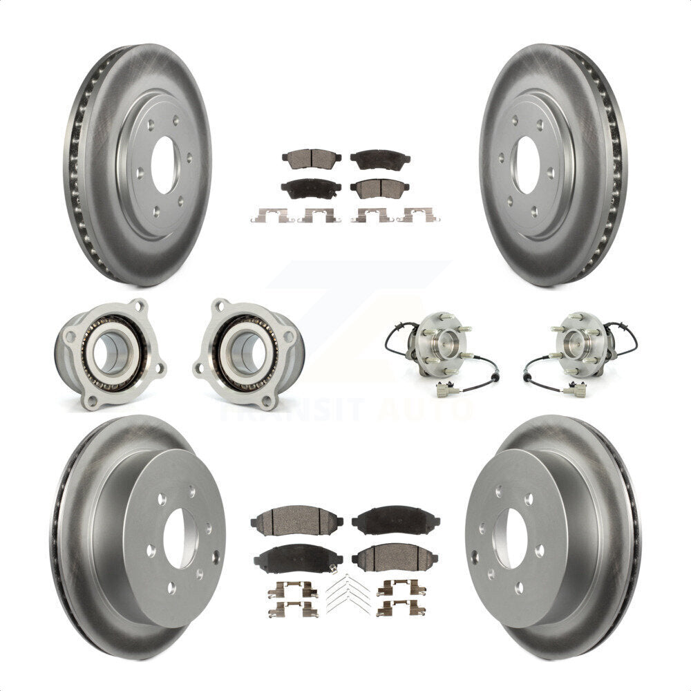 Front Rear Hub Bearings Assembly Coated Disc Brake Rotors And Ceramic Pads Kit (10Pc) For Nissan Frontier Suzuki Equator KBB-112907 by Transit Auto