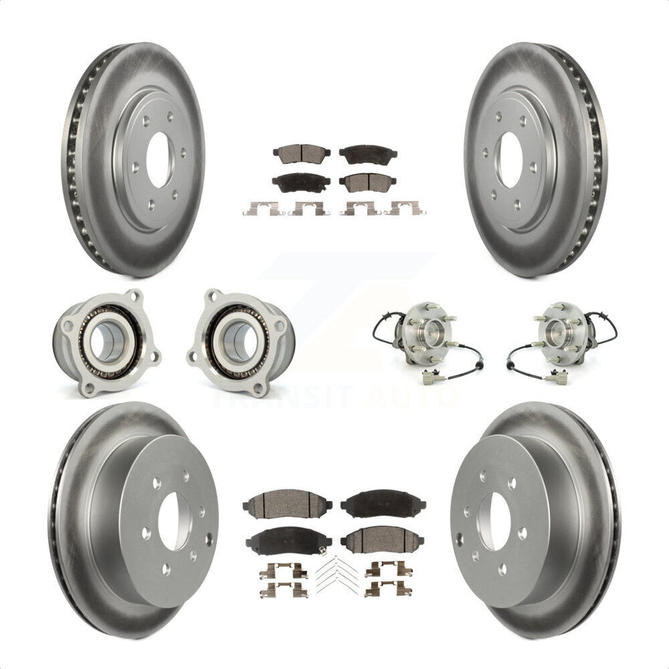 Front Rear Hub Bearings Assembly Coated Disc Brake Rotors And Ceramic Pads Kit (10Pc) For Nissan Frontier Suzuki Equator KBB-112907 by Transit Auto