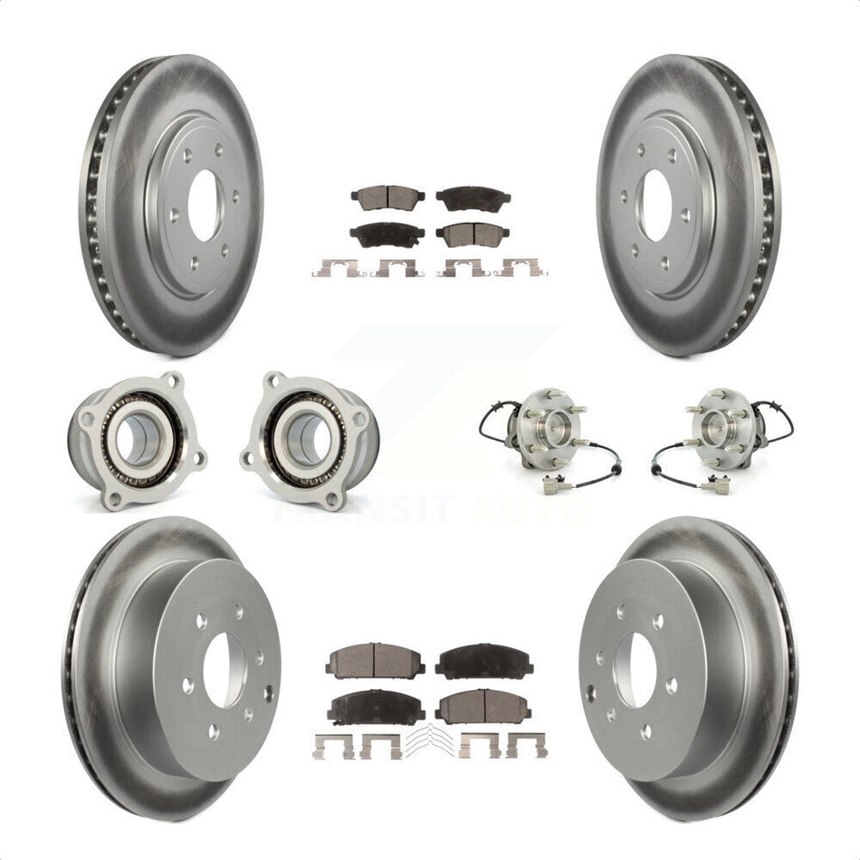 Front Rear Hub Bearings Assembly Coated Disc Brake Rotors And Ceramic Pads Kit (10Pc) For Suzuki Equator KBB-112908 by Transit Auto