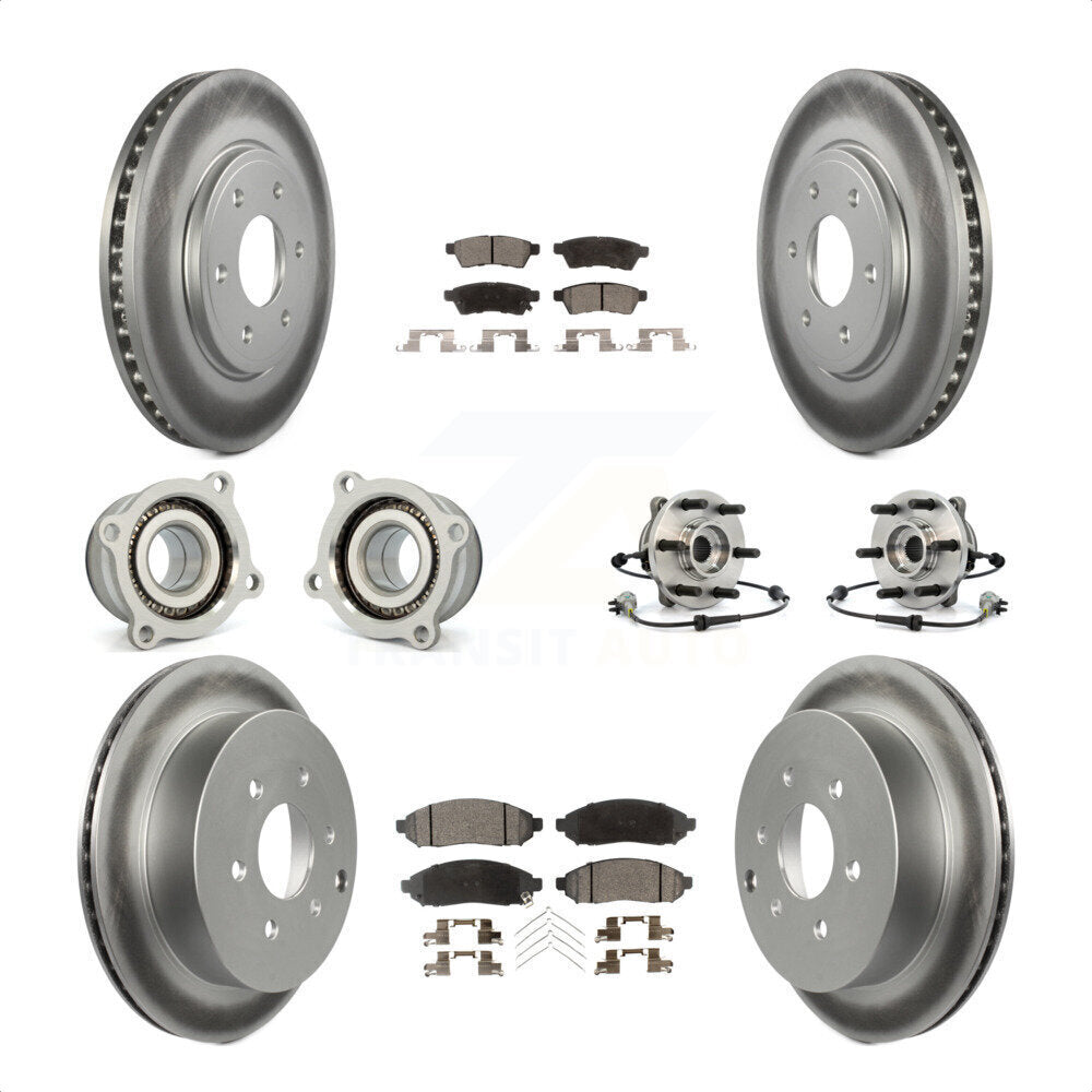 Front Rear Hub Bearings Assembly Coated Disc Brake Rotors And Ceramic Pads Kit (10Pc) For Nissan Frontier KBB-112911 by Transit Auto