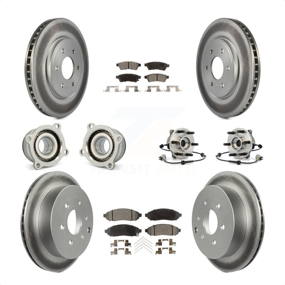 Front Rear Hub Bearings Assembly Coated Disc Brake Rotors And Ceramic Pads Kit (10Pc) For Nissan Frontier Xterra Suzuki Equator KBB-112912 by Transit Auto