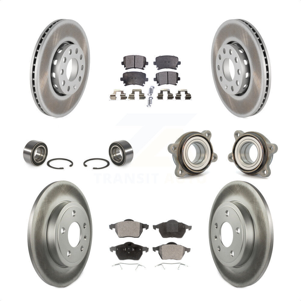 Front Rear Wheel Hub Bearings Assembly Coated Disc Brake Rotors And Ceramic Pads Shoes Kit (10Pc) For 2005-2006 Audi A4 Quattro With 288mm Diameter Rotor KBB-112928 by Transit Auto