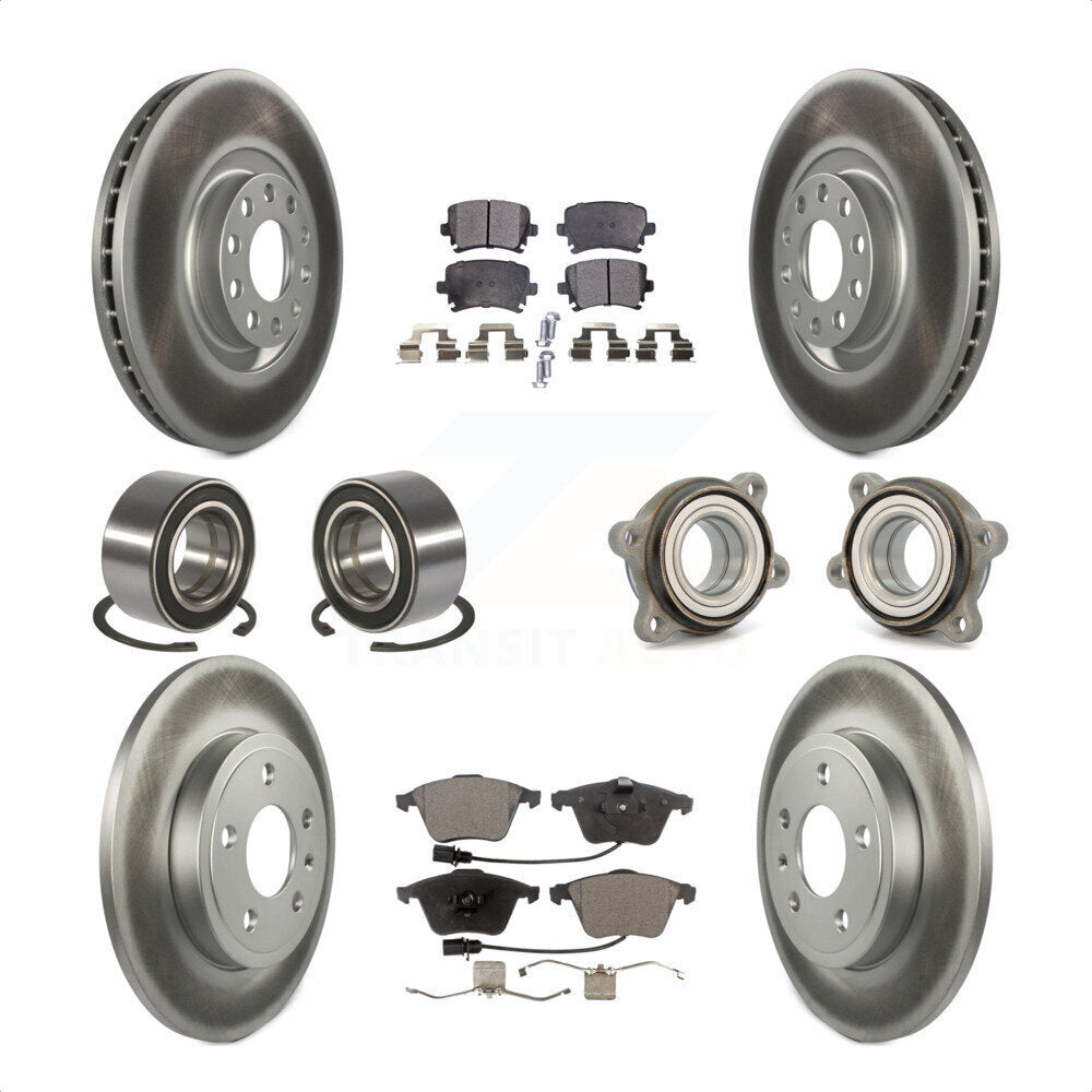 Front Rear Wheel Hub Bearings Assembly Coated Disc Brake Rotors And Ceramic Pads Shoes Kit (10Pc) For Audi A4 Quattro KBB-112932 by Transit Auto