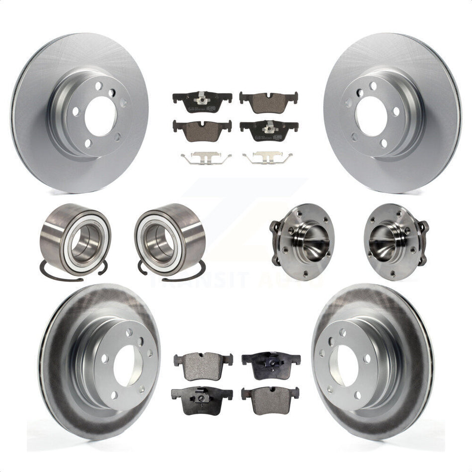 Front Rear Wheel Hub Bearing Coated Disc Brake Rotor And Pads Shoe Kit (10Pc) For 2012 BMW 328i Convertible Wagon with 2.0L Without Blue Painted Calipers With M Sport Package KBB-112950 by Transit Auto