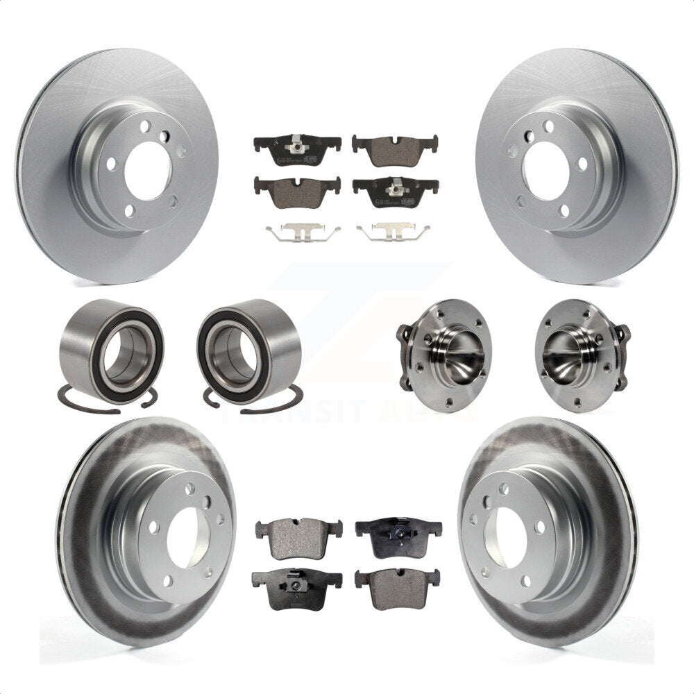 Front Rear Hub Bearing Assembly Coated Disc Brake Rotors And Ceramic Pads Shoe Kit (10Pc) For 2012 BMW 328i Coupe with 2.0L Without Blue Painted Calipers With M Sport Package KBB-112997 by Transit Auto