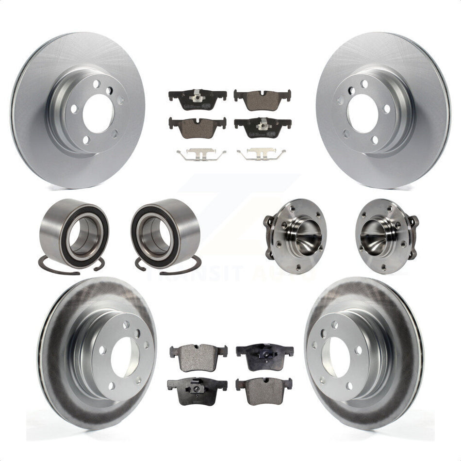 Front Rear Hub Bearing Assembly Coated Disc Brake Rotors And Ceramic Pads Shoe Kit (10Pc) For 2012 BMW 328i Coupe with 2.0L Without Blue Painted Calipers With M Sport Package KBB-112997 by Transit Auto