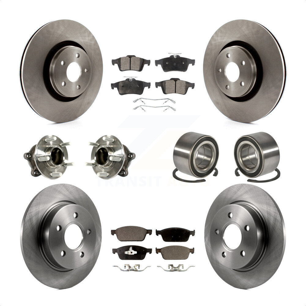 Front Rear Wheel Hub Bearings Assembly Disc Brake Rotors And Semi-Metallic Pads Kit (10Pc) For Ford Focus With Parking Assist KBB-113124 by Transit Auto