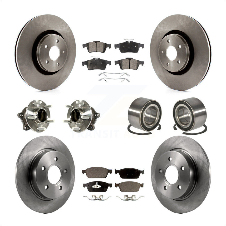 Front Rear Wheel Hub Bearings Assembly Disc Brake Rotors And Semi-Metallic Pads Kit (10Pc) For Ford Focus With Parking Assist KBB-113124 by Transit Auto