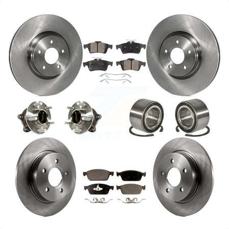Front Rear Wheel Hub Bearings Assembly Disc Brake Rotors And Semi-Metallic Pads Kit (10Pc) For 2013 Ford Focus ST with GAS engine With Parking Assist KBB-113125 by Transit Auto