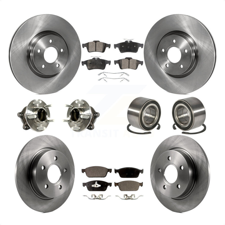Front Rear Wheel Hub Bearings Assembly Disc Brake Rotors And Semi-Metallic Pads Kit (10Pc) For 2013 Ford Focus ST with GAS engine With Parking Assist KBB-113125 by Transit Auto