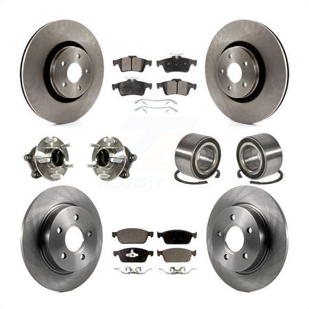 Front Rear Wheel Hub Bearings Assembly Disc Brake Rotors And Ceramic Pads Kit (10Pc) For Ford Focus With Parking Assist KBB-113156 by Transit Auto