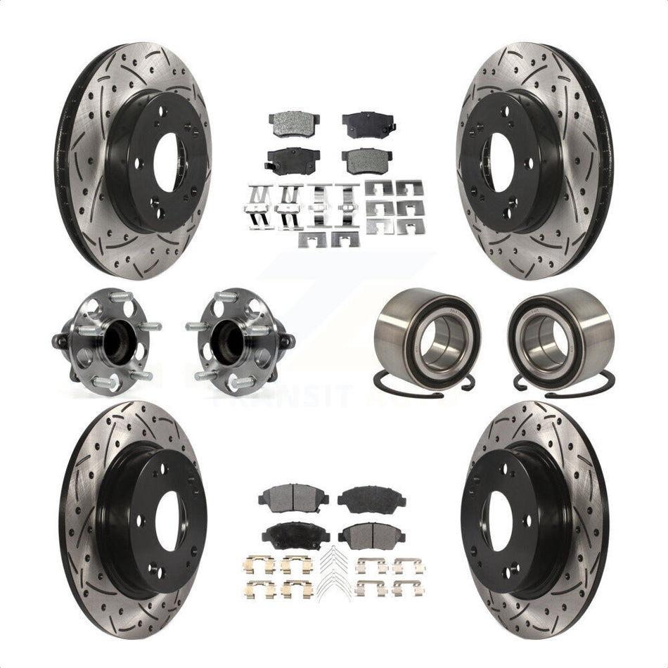 Front Rear Wheel Hub Bearings Assembly Coated Disc Brake Rotors And Semi-Metallic Pads Kit (10Pc) For 2013-2014 Acura ILX 1.5L KBB-113176 by Transit Auto