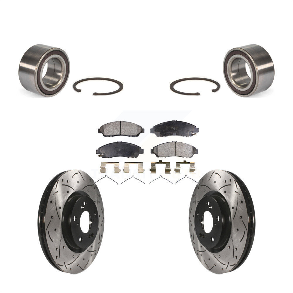 Front Wheel Bearing With Coated Drilled Slotted Disc Brake Rotors And Semi-Metallic Pads Kit For 2014-2015 Acura RLX Sport Hybrid SH-AWD KBB-113183 by Transit Auto