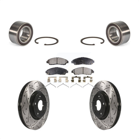 Front Wheel Bearing With Coated Drilled Slotted Disc Brake Rotors And Semi-Metallic Pads Kit For 2014-2015 Acura RLX Sport Hybrid SH-AWD KBB-113183 by Transit Auto