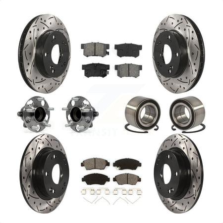 Front Rear Wheel Hub Bearings Assembly Coated Disc Brake Rotors And Semi-Metallic Pads Kit (10Pc) For 2013-2014 Acura ILX 1.5L KBB-113186 by Transit Auto