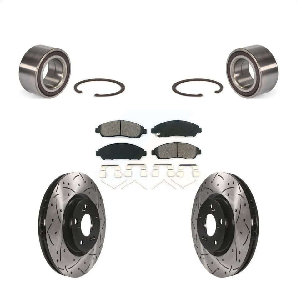 Front Wheel Bearing With Coated Drilled Slotted Disc Brake Rotors And Semi-Metallic Pads Kit For 2014-2015 Acura RLX Sport Hybrid SH-AWD KBB-113192 by Transit Auto
