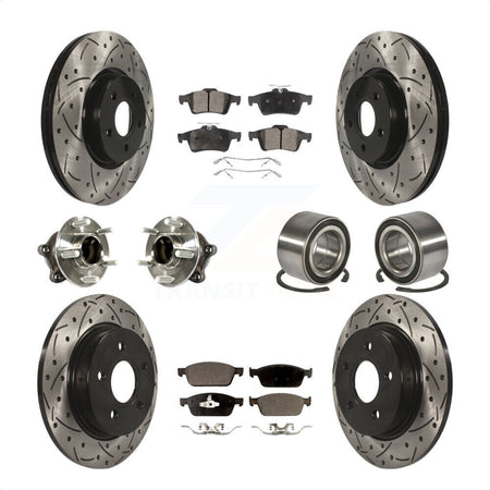 Front Rear Wheel Hub Bearings Assembly Coated Disc Brake Rotors And Ceramic Pads Kit (10Pc) For 2013 Ford Focus ST with GAS engine With Parking Assist KBB-113194 by Transit Auto