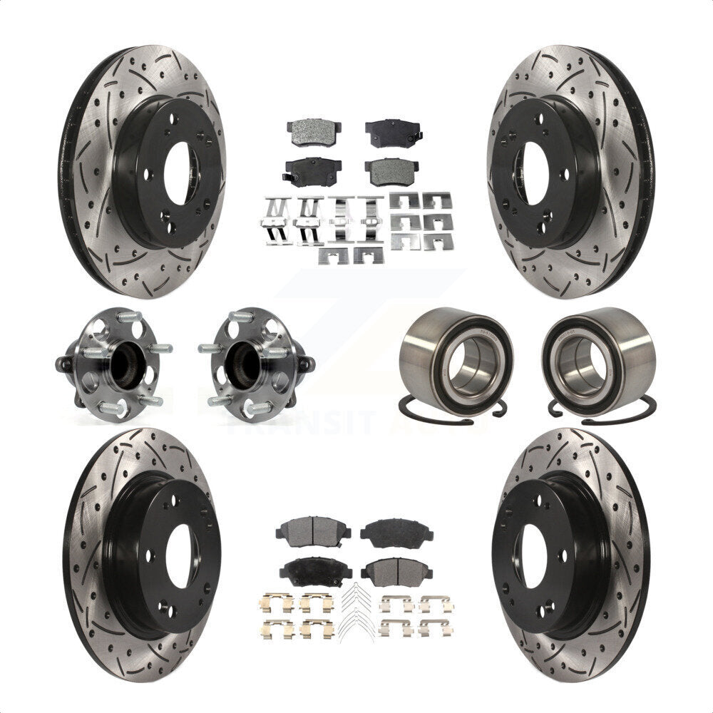 Front Rear Wheel Hub Bearings Assembly Coated Disc Brake Rotors And Ceramic Pads Kit (10Pc) For 2013-2014 Acura ILX 1.5L KBB-113197 by Transit Auto
