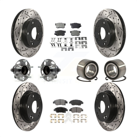 Front Rear Wheel Hub Bearings Assembly Coated Disc Brake Rotors And Ceramic Pads Kit (10Pc) For 2013-2014 Acura ILX 1.5L KBB-113197 by Transit Auto