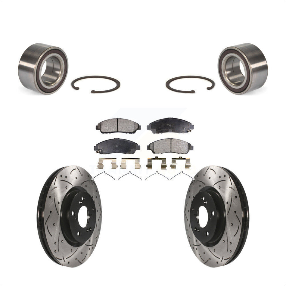 Front Wheel Bearing With Coated Drilled Slotted Disc Brake Rotors And Ceramic Pads Kit For 2014-2015 Acura RLX Sport Hybrid SH-AWD KBB-113204 by Transit Auto