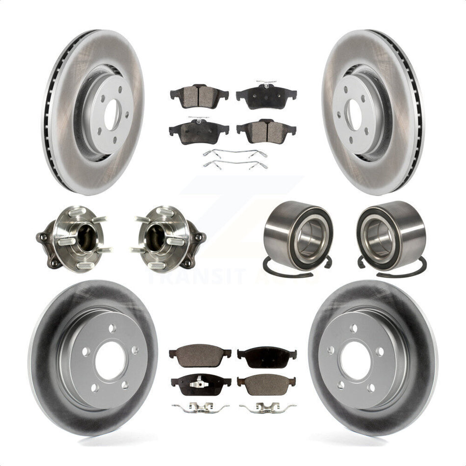 Front Rear Wheel Hub Bearings Assembly Coated Disc Brake Rotors And Semi-Metallic Pads Kit (10Pc) For Ford Focus With Parking Assist KBB-113208 by Transit Auto