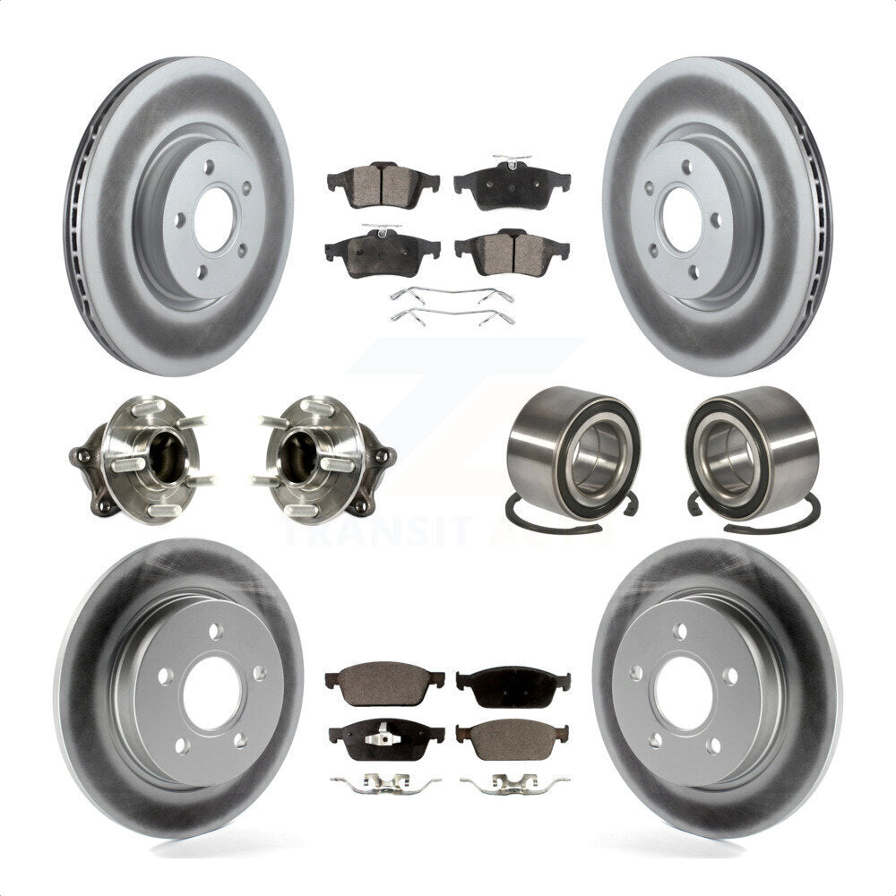 Front Rear Wheel Hub Bearings Assembly Coated Disc Brake Rotors And Semi-Metallic Pads Kit (10Pc) For 2013 Ford Focus ST with GAS engine With Parking Assist KBB-113209 by Transit Auto
