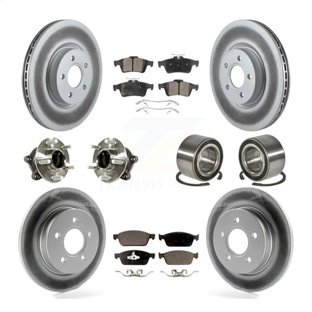Front Rear Wheel Hub Bearings Assembly Coated Disc Brake Rotors And Semi-Metallic Pads Kit (10Pc) For 2013 Ford Focus ST with GAS engine With Parking Assist KBB-113209 by Transit Auto