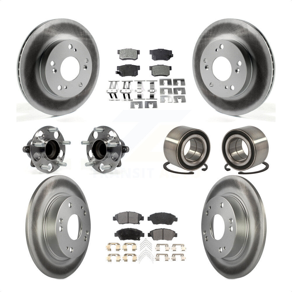 Front Rear Wheel Hub Bearings Assembly Coated Disc Brake Rotors And Semi-Metallic Pads Kit (10Pc) For 2013-2014 Acura ILX 1.5L KBB-113212 by Transit Auto