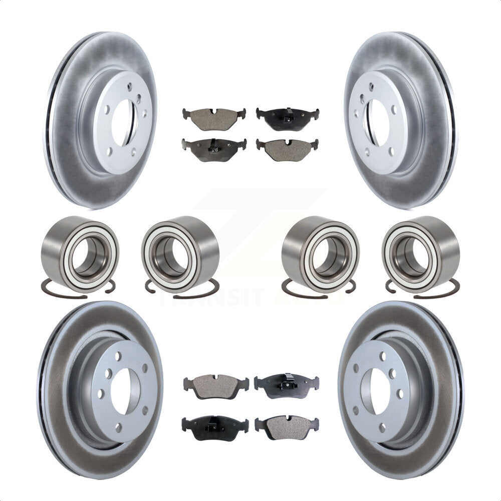 Front Rear Wheel Bearings Coated Disc Brake Rotors And Semi-Metallic Pads Kit (10Pc) For 2001-2005 BMW 325i KBB-113229 by Transit Auto