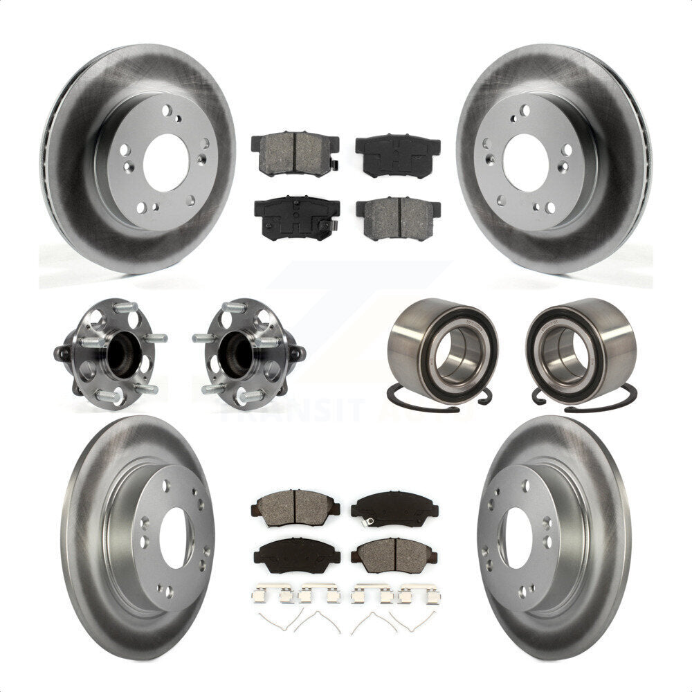 Front Rear Wheel Hub Bearings Assembly Coated Disc Brake Rotors And Semi-Metallic Pads Kit (10Pc) For 2013-2014 Acura ILX 1.5L KBB-113236 by Transit Auto
