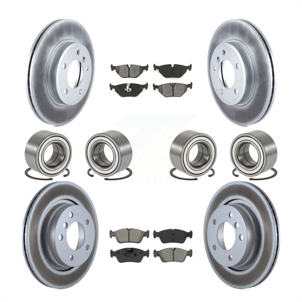 Front Rear Wheel Bearings Coated Disc Brake Rotors And Semi-Metallic Pads Kit (10Pc) For 2001-2005 BMW 325i KBB-113246 by Transit Auto