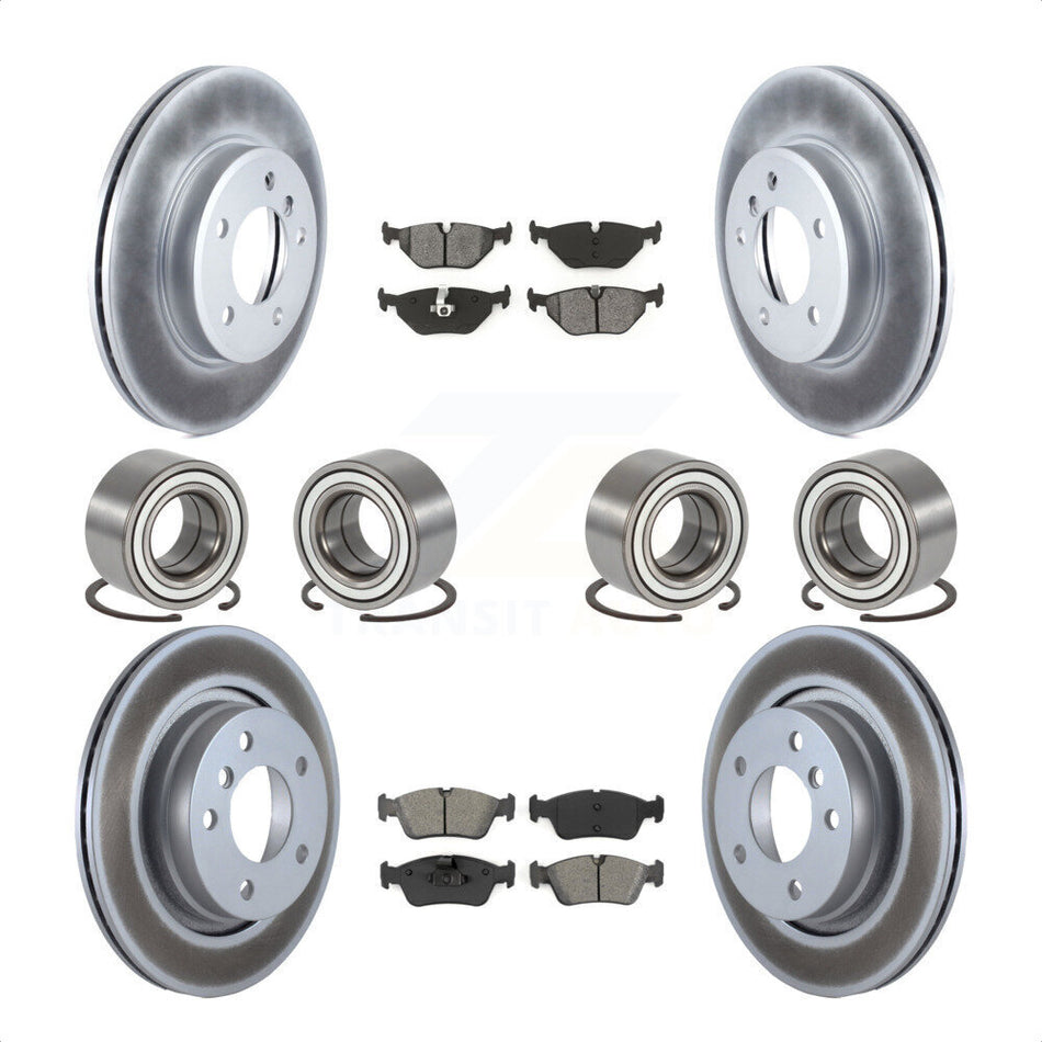 Front Rear Wheel Bearings Coated Disc Brake Rotors And Semi-Metallic Pads Kit (10Pc) For 2001-2005 BMW 325i KBB-113246 by Transit Auto