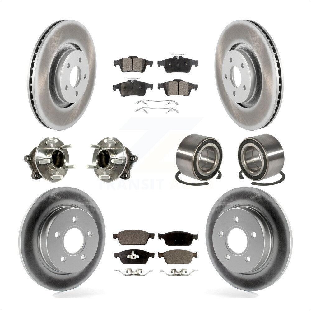 Front Rear Wheel Hub Bearings Assembly Coated Disc Brake Rotors And Ceramic Pads Kit (10Pc) For Ford Focus With Parking Assist KBB-113252 by Transit Auto