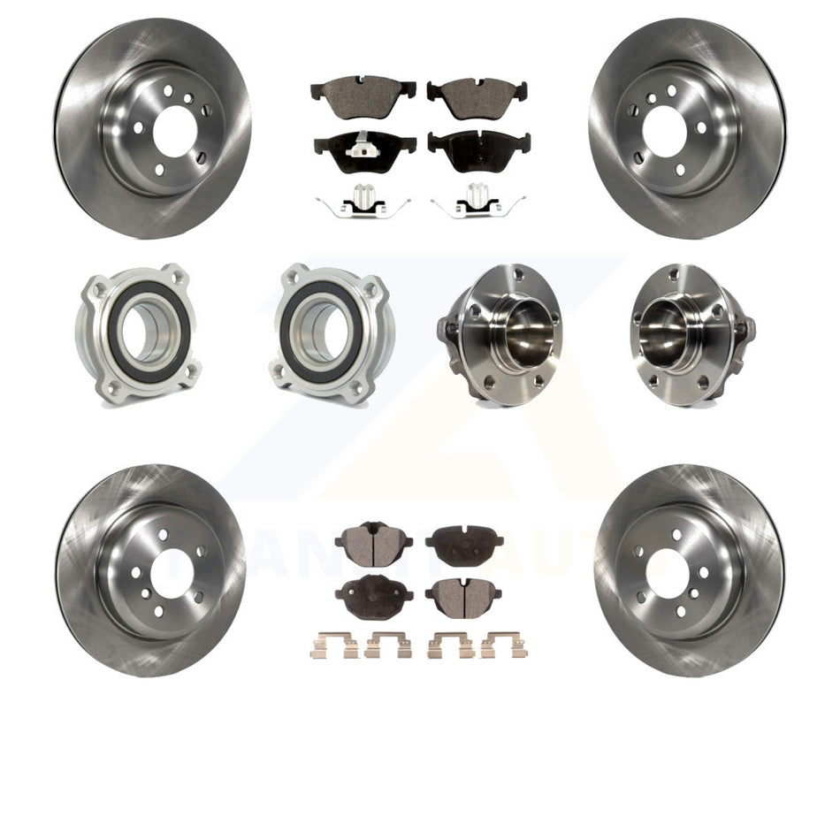 Front Rear Hub Bearings Assembly Disc Brake Rotors And Semi-Metallic Pads Kit (10Pc) For 2012 BMW 528i Without Performance Brakes With 330mm Diameter Rotor KBB-113292 by Transit Auto